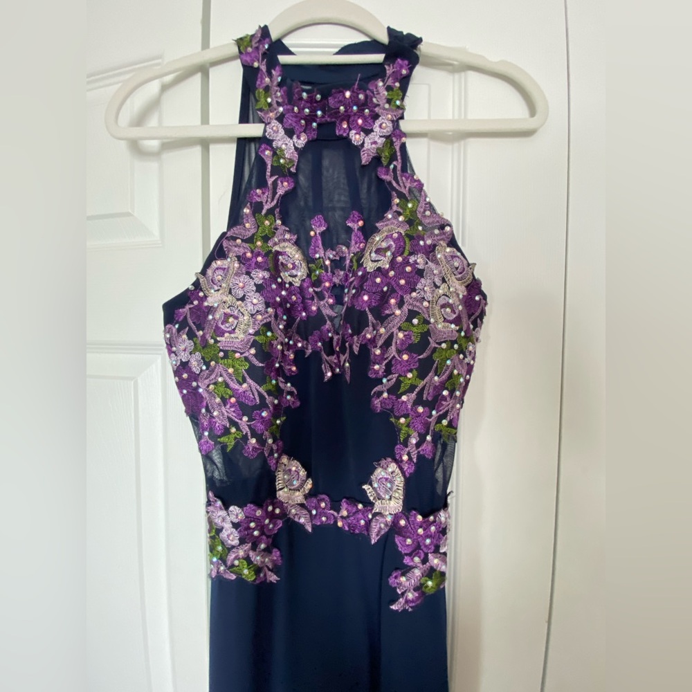 One of a Kind Lavender Midnights Dress w/ slit, sheer boning. Juniors 11.